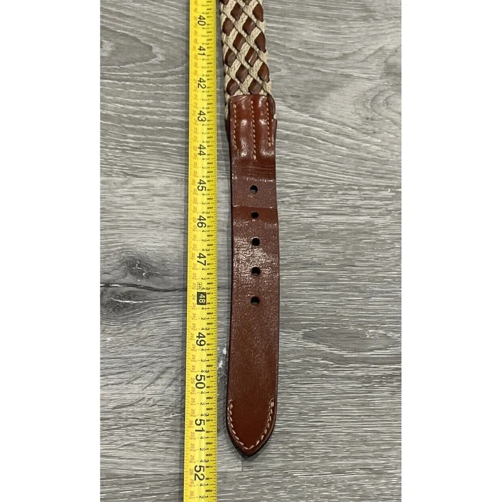 Trafalgar Mens Woven Belt 44 Brown Leather Jute Rope Casual‎ Brass Buckle USA